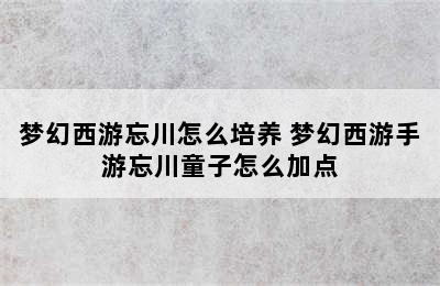 梦幻西游忘川怎么培养 梦幻西游手游忘川童子怎么加点